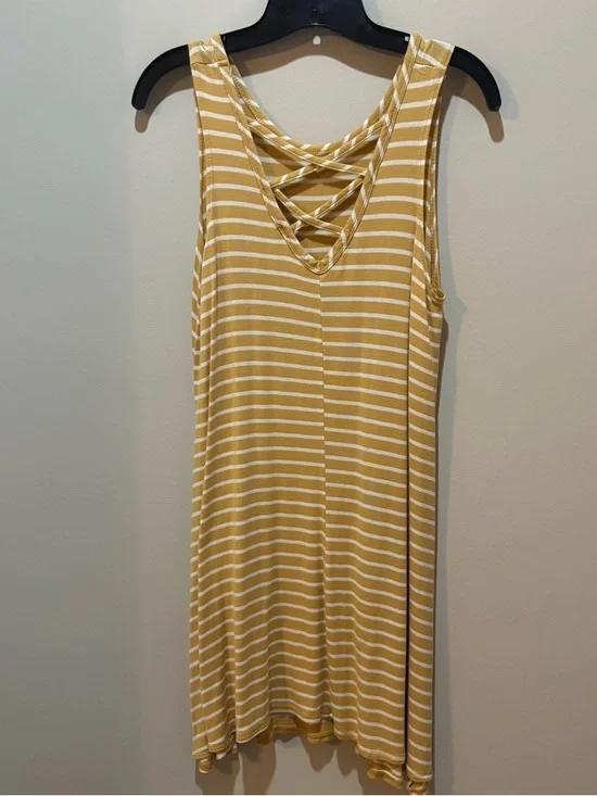 Olivia Rae Striped Sleeveless Dress - Mustard & White - Picture 2 of 3